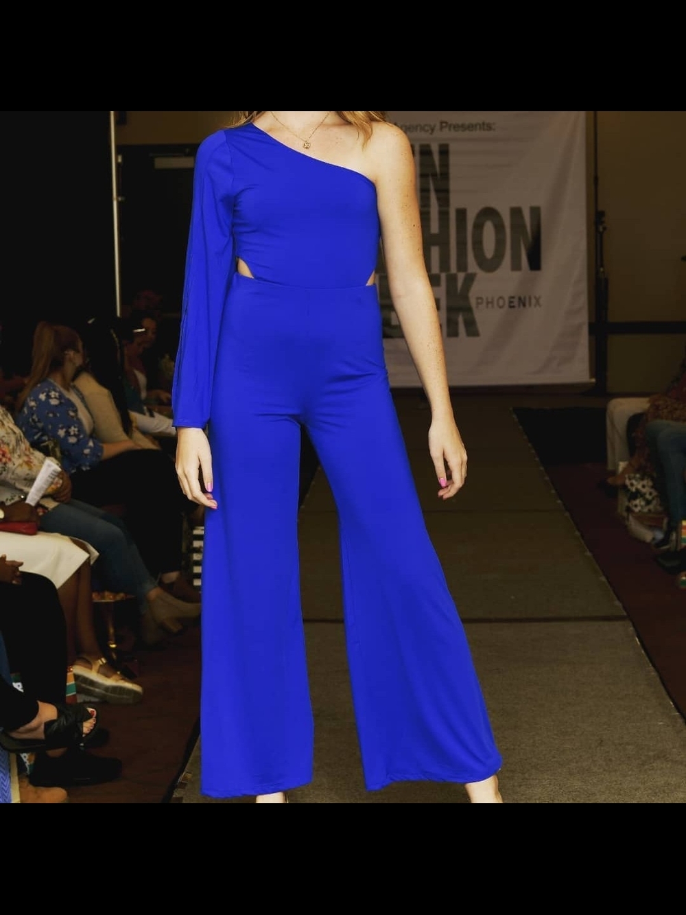 One-Shoulder Wide-Leg Jumpsuit in Royal Blue